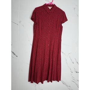 Brooks Brothers Floral Shirt red Dress Midi Size 10 Cottage Fit And Flare